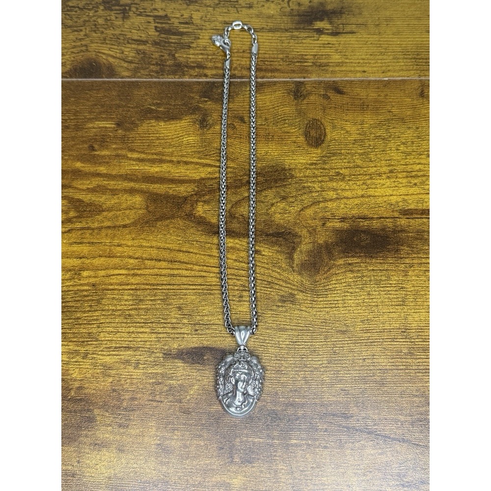 Vintage Rare Brighton Art Nouveau Style Lady's Face Silver Tone Pendant Necklace